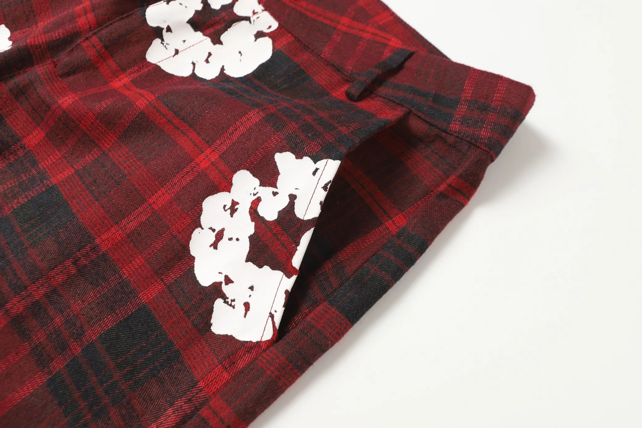 P126 8618 DENIM TEARS kapok European and American fashion brand high-quality plaid short-sleeved shirt set Color Red Gray Yellow Size S-XL